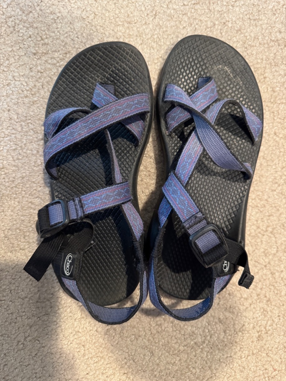 Chaco Strappy Sandals in Black with Blue and Purple Straps